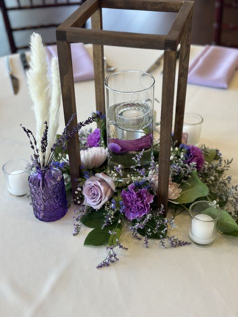 Purple Wedding Centerpieces, Lantern Centerpieces, Purple Wedding, Dusty Blue, Charcoal Grey, Reception Decorations, White Wedding, Wedding Centerpieces, Rustic Wedding