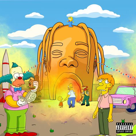 Liam Ayson on Instagram: “My Simpsons version of @travisscott #astroworld cover! Drawn using procreate on iPad. 🎢🎡🎠 - - - - - #travisscott #astroworldcover…” Travis Scott Album, Rap Album Covers, Travis Scott Wallpapers, Travis Scott Astroworld, Album Artwork Cover Art, Simpsons Art, Dope Cartoon Art, Album Cover Art, Diy Art Painting