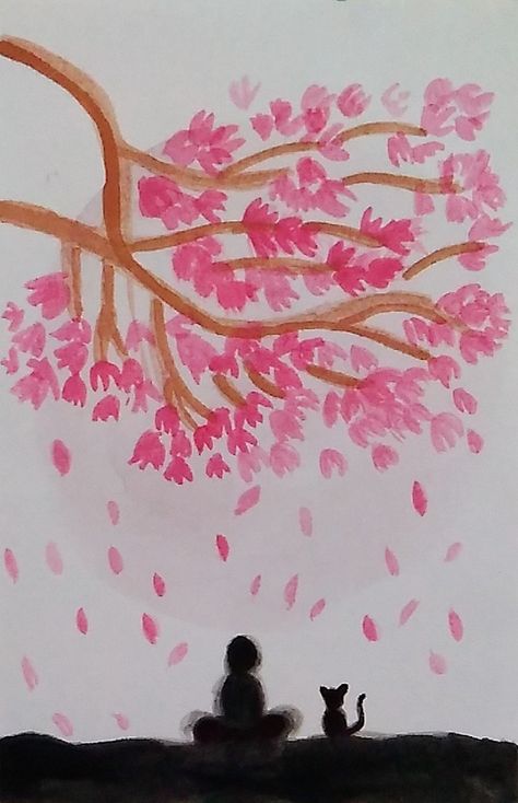 Simple and satisfying cherry blossom scenery Cherry Blossom Scenery, Mini Canvas Ideas, Paint Cherry Blossom, Blossom Painting, Cherry Blossom Painting, Simple Painting, Canvas Ideas, Sunset Painting, Mini Canvas