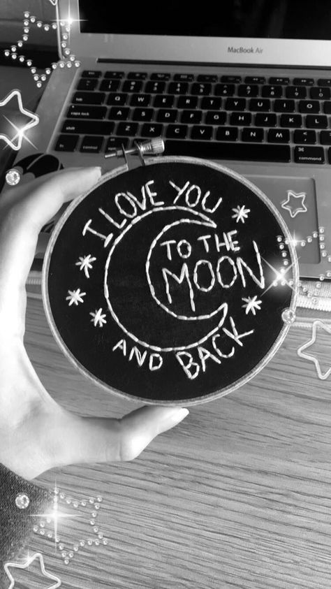 To The Moon And Back Embroidery, I Love You To The Moon And Back Embroidery, Love You To The Moon And Back Embroidery, Quote Embroidery, Vday Gifts, You Are My Home, Back Embroidery, Shell Candles, Paper Embroidery