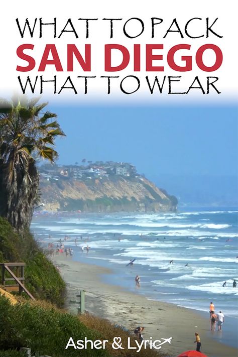 We’ve put together a simple guide to what to wear in San Diego, what NOT to bring, and other things you shouldn’t forget for your vacation. Don’t forget to check out our FAQs section – we cover the most-asked questions for this destination to help make your trip as stress-free as possible. | Asher & Lyric San Diego Packing List, United States Travel Bucket Lists, What To Pack For Vacation, Have A Great Vacation, Enjoy Your Trip, Visit San Diego, Downtown San Diego, Vacation Packing, Packing List For Travel