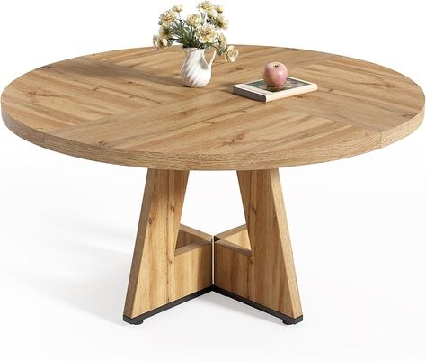 Amazon.com - LITTLE TREE Round Dining Table for 4-6 People, 47 Inches Dining Room Table with Wooden Pedestal Base, Brown Dinner Table, Circle Kitchen Table for Dining Room, Kitchen, Living Room(Table Only) - Tables Brown Dinner Table, Circle Kitchen Table, Dining Table For 4 People, Round Dining Table For 4, Modern Dinner Table, Circle Kitchen, Table Circle, Dining Table For 4, Wooden Kitchen Table