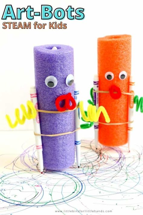 Pool Noodle Art, Toothbrush Drawing, Simple Stem Projects, Robots Preschool, Drawing Robots, Lego Balloons, Robot Activity, Noodle Art, Pool Noodle Crafts