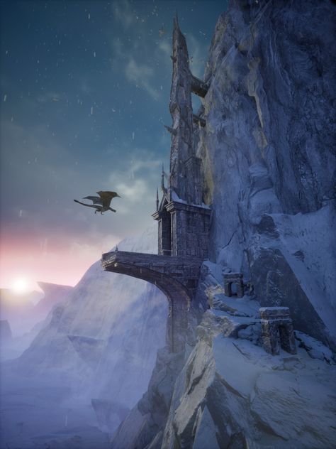 Stone Fortress Fantasy Art, Mountain Fortress Concept Art, Mountain Fortress Fantasy Art, Medieval Fortress Concept Art, Fantasy Fortress Concept Art, City Built Into Mountain, Cliff Side Castle, Fortress Aesthetic, Evil Fortress