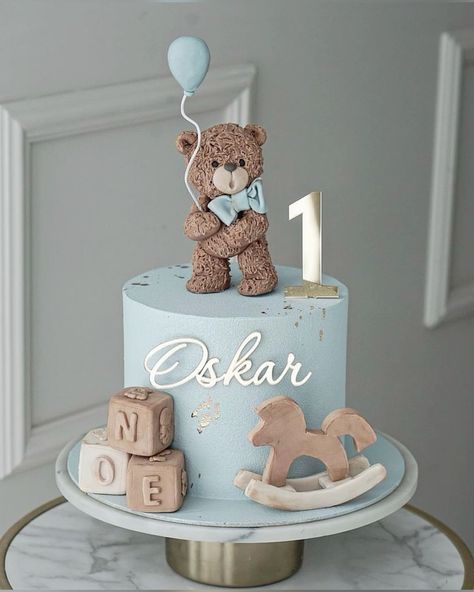 Dedication Cake, Half Birthday Cakes, Boys 1st Birthday Cake, Circle Cake, Baby First Birthday Cake, Cake For Husband, Teddy Bear Cakes, Baby Boy Cakes