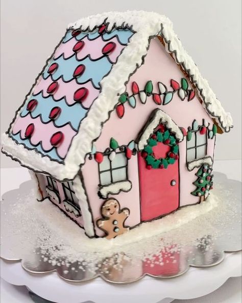 Dr Suess Gingerbread House, Gingerbread Cake House, Cake Gingerbread House, Gingerbread House Pastel, Rainbow Gingerbread House, Grinch Gingerbread House Ideas, Gingerbread House Cookies Decorated, Girly Gingerbread House, Grinch Gingerbread House