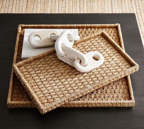 Decorative Boxes, Decorative Trays & Coffee Table Trays | Pottery Barn Traditions Around The World, Natural Twists, Mark And Graham, Serving Tray Wood, Beaded Rope, Free Interior Design, Pottery Barn Teen, Wood Tray, Wooden Tray