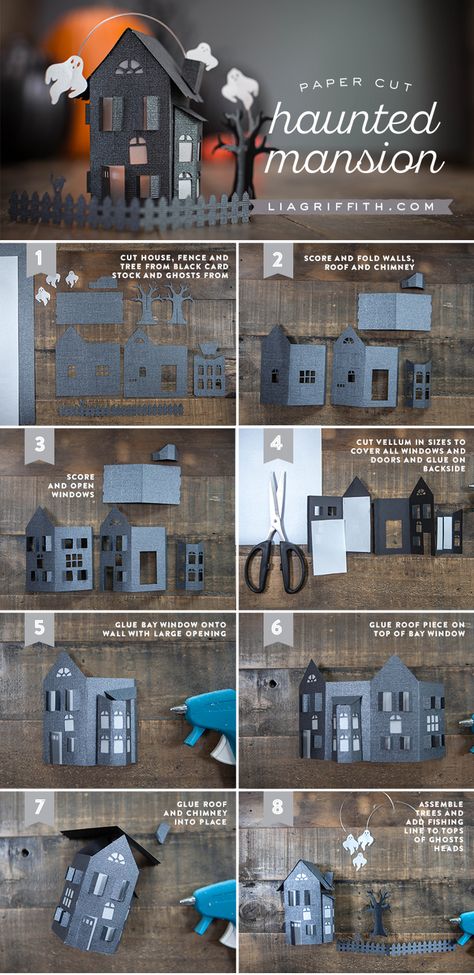 Paper Craft Haunted House www.LiaGriffith.com Gothic Printables, Hunted House, Japan Toys, Moldes Halloween, Cardboard Houses, Halloween Paper Crafts, Halloween Fest, Casa Halloween, Adornos Halloween