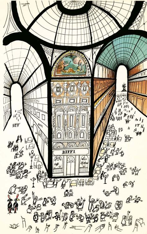 Saul Steinberg, Galleria di Milano, 1951 Saul Steinberg, Alexander Calder, Color Film, Urban Sketchers, Coloured Pencils, Art Institute Of Chicago, Map Design, The New Yorker, Art Of Living