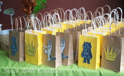 Dom's 1st Birthday Rumpus | CatchMyParty.com Where The Wild Things Are Favors, Where The Wild Things Are Goodie Bags, Where The Wild Things Are Party Favors, Wild Things Are Birthday Party, Wild Things Party, Wild Rumpus, Wild One Birthday Party, Twin First Birthday, Baby Boy 1st Birthday