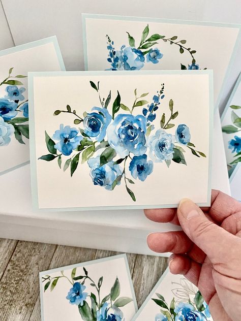 Blue Flower Watercolor, Watercolor Stationary, Watercolor Hydrangea, Watercolor Birthday Cards, Watercolor Card, Watercolor Projects, Watercolor Greeting Cards, Paint Cards, Floral Card