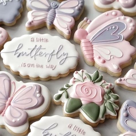 BasicWhiteBatchCookieCo on Instagram: "A little butterfly is on the way! 
🦋 🦋 🦋 
.
.
I love doing butterflies! 
.
.
#butterflycookies #alittlebutterflyisonherway" Butterfly Baby Shower Ideas, Butterfly Themed Party, Lavender Baby Showers, Butterfly Cookies, Baby Shower Purple, Little Butterfly, Butterfly Baby Shower, Baby E, Butterfly Theme