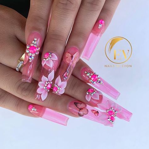 Evon Yen Vuong (@nailsby_evon) • Instagram photos and videos 00s Nails, Nails Polygel, Pink Products, 3d Flower Nails, Gel Nail Extensions, Colored Acrylic Nails, Polygel Nails, Nail Polish Kits, Foil Nails