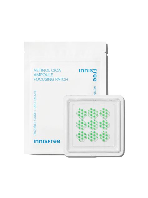 IMPORTANT NOTE: You can only order this product along with other K-beauty products. Experience intense, targeted care with innisfree Retinol Cica Ampoule Focusing Patch. The clover-shaped patches gently soothe and treat acne, providing intensive care for trouble spots. Expertly formulated with retinol and cica, this patch delivers powerful results for healthier, smoother skin. What's Inside Component: (1) innisfree Retinol Cica Ampoule Focusing Patch 1ea/9 patches How to use Clean and dry the area before applying the patch. Press the patch for 10 seconds and remove it after 8-12 hours. Ingredients Trehalose, Sodium Hyaluronate, Cellulose Gum, Glycerin, Polyglyceryl-10 Laurate, Glycine Soja Oil, Allantoin, Dipotassium Glycyrrhizate, Adenosine, Retinol (500IU/g), Madecassoside, Hyaluronic Ac Innisfree Retinol Cica, Innisfree Retinol, Retinol Cica, Skin Renewal, Treat Acne, Hydrating Toner, Kids Sunscreen, Moisturizing Face Cream, Facial Sunscreen