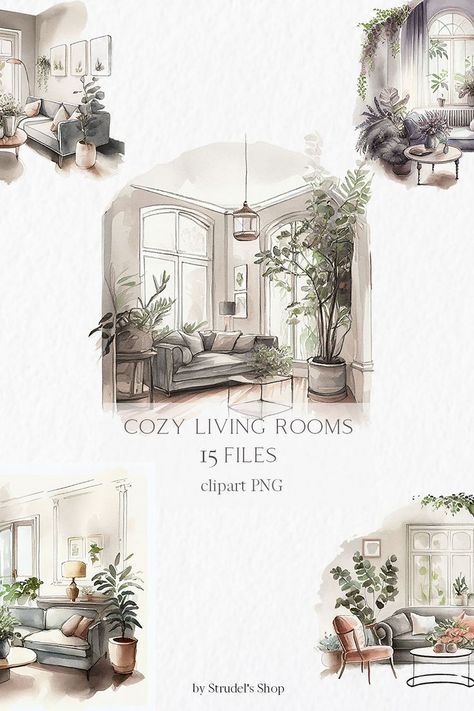 Living Room Illustration, 9 Elements, 6 Elements, Cozy Hygge, House Clipart, Little Tikes, Girl Reading, Cozy Home, Cute Kittens