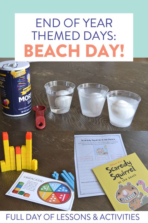 Celebrating Beach Day at the end of the year? These fun activities will keep students engaged and learning up through those last days of school! There is a themed beach activity for each subject area - click on over to the post to read more! Beach Classroom Transformation, Beach Day Activities For School, School Year Themes, Beach Classroom, Last Days Of School, Summer School Activities, Beach Activity, End Of The Year Activities, End Of Year Party