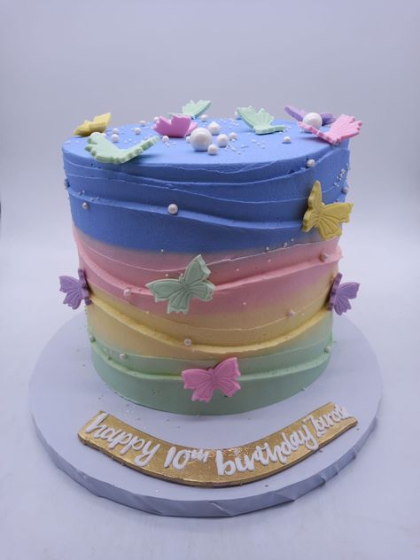 6th Birthday Cakes, Butterfly Birthday Cakes, Rainbow Birthday Cake, Butterfly Birthday Party, Butterfly Cake, 6 Cake, Pastel Butterflies, Cake Decorating Frosting, Rainbow Birthday Party