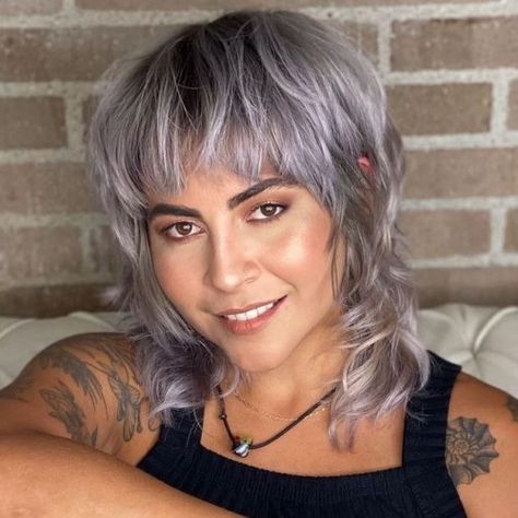 Mullet Shag Hairstyle Women, Short Gray Hairstyles, Mullet Short, Gray Pixie, Haircut Gray Hair, Root Shadow, Pixie Mullet, Gray Hairstyles, Gray Hair Color