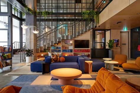 Moxy Sydney Airport Hotel - GroupGSA Executive Interior Design, Moxy Hotel, Marriot Hotel, Sydney Hotel, Sydney Airport, Garage Style, Custom Sectional, Airport Hotel, Brick Facade