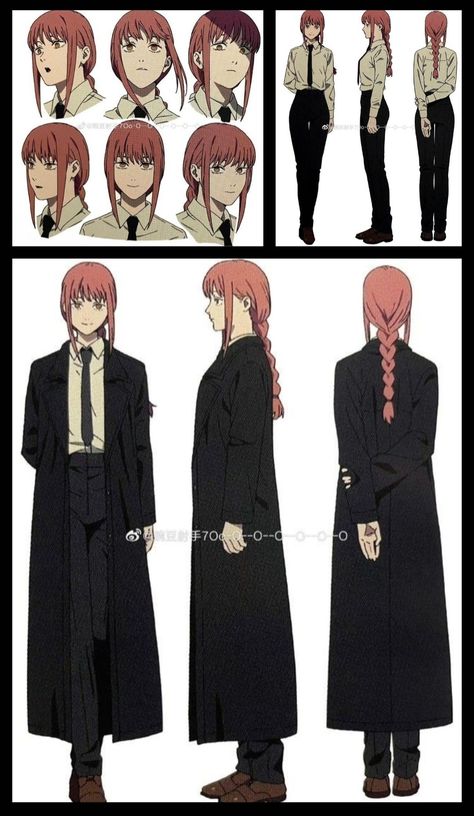 Makima Trench Coat, Makima Reference Sheet, Mean Characters Design, Makima Character Sheet, Makima Outfit Inspired, Chainsaw Man Character Sheet, Makima Reference, Anime Character Reference Sheet, Makima Outfit