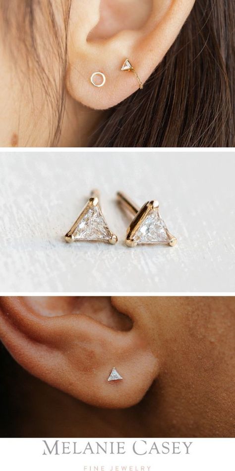 Small Earrings Gold, Upper Lobe, Nose Pins, Melanie Casey, Black Diamond Earrings, Triangle Diamond, Blue Crystal Earrings, Geode Earrings, Mini Earrings