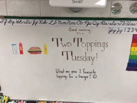 Whiteboard Prompts Tuesday, Tuesday Morning Meeting Questions, Morning Messages Classroom, Tuesday Morning Message Classroom, Elementary Morning Announcement Ideas, Tuesday Question Of The Day, Tuesday Whiteboard Message, Tuesday Whiteboard Prompt, Tuesday Morning Meeting