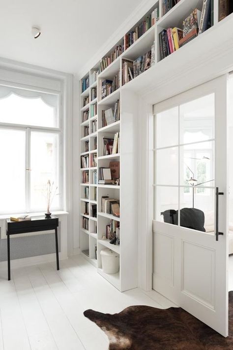 Door Bookshelf, Cottage Hallway, White Apartment, Edwardian House, Bookcase Wall, Home Library, Grey Walls, Apartment Design, Victorian Homes