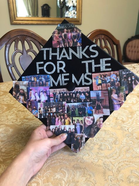 Grad Cap Ideas Picture Collage, Picture Collage Graduation Cap, Graduation Cap Ideas With Pictures, Grad Cap Picture Collage, Photo Collage Grad Cap, Cap Gown Decoration, Picture Grad Cap, Grad Cap With Pictures, Graduation Cap Designs With Pictures