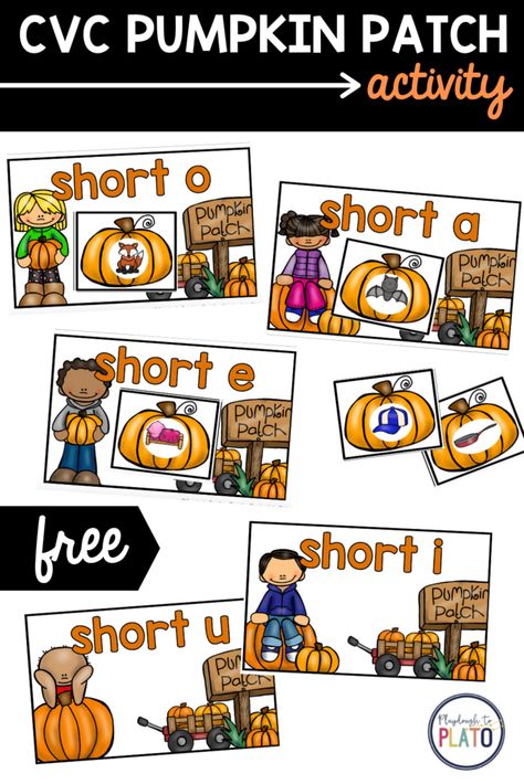 Pumpkin Cvc Free, Halloween Cvc Words, Halloween Phonics Activities 1st Grade, Fall Literacy Activities First Grade, Fall Centers First Grade, Halloween Centers First Grade, Pumpkin Literacy Activities, Halloween Phonics, Pumpkin Patch Activities