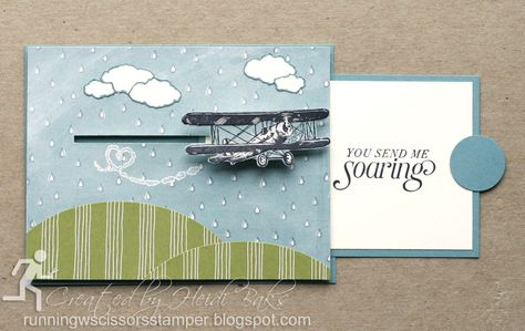 Airplane Slider Card by hlw966 - Cards and Paper Crafts at Splitcoaststampers Pull Card, Spinner Cards, Wildflower Fields, Spinner Card, Slider Cards, Karten Design, Sky Is The Limit, Interactive Cards, Fancy Fold Cards