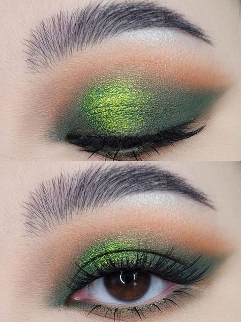 Makeup; eyeshadowlook; makeup inspo; Makeup idea; douyin; cbeauty; natural makeup; eyeshadow; blush; false eyelashes Green Sparkle Eye Makeup, Green Cat Eye Makeup, Green Forest Makeup, Green Makeup Looks For Hooded Eyes, Green Eye Shadow For Brown Eyes, Green Dress Makeup Look, Black And Green Eyeshadow, Dark Green Prom Makeup, Green And Silver Makeup