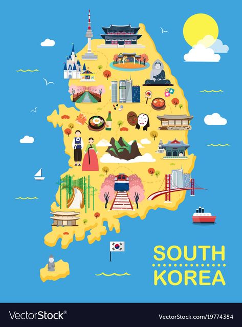 Korea Attractions, Map Of Korea, San Francisco Attractions, Korea Map, Active Charcoal, South Korea Travel, Travel Route, Korea Travel, Illustrated Map