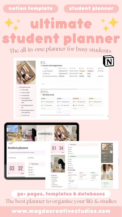 Student Notion Template | iPad Study Planner | Study Notion Dashboard | Aesthetic Notion Template notion_main_page_template #notion_for_writers #college_notion_ideas #journal_template_aesthetic Student Notion Template, Dashboard Aesthetic, Notion Student Planner, Study Planner Free, Aesthetic Notion Template, Student Exam, Aesthetic Notion, Notion Dashboard, Notion Planner