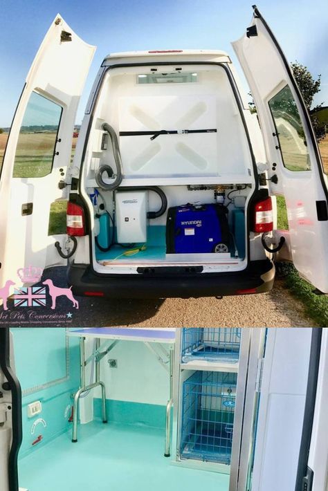 Mobile Grooming Van Interior, Dog Grooming Van, Mobile Dog Grooming, Dog Van, Mobile Grooming, Animal Grooming, Pet Store Design, Career Aesthetic, Pet Grooming Business