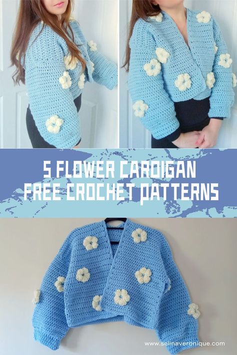 With these 5 FREE Crochet Flower Cardigan Patterns , anyone can create their own floral cardigan and add some personality to their wardrobe #freecrochetpatterns #crochetcardigan Crochet Bobble Blanket Pattern, Crochet Flower Cardigan, Crochet Bobble Blanket, Crochet Cardigan Free, Crochet Baby Sweater Pattern, Crochet Baby Sweaters, Flower Cardigan, Hat Patterns Free, Crochet Scarf Pattern Free