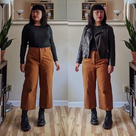 Edgy Midsize Fashion, Theoretical Romantic Outfits, Edgy Office Outfit Midsize, Midsize Wide Leg Pants Outfit, Dr Marten Boots Outfits, Curvy Casual Outfits Winter, Midsize Petite Outfits, Petite Midsize Outfits, Modern Vintage Outfits Women