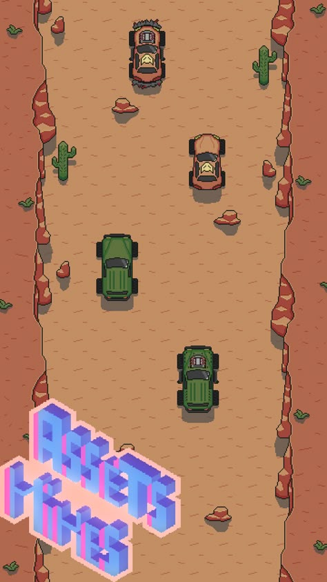 Small Pixel Art Pack to make your Infinite Runner\race!  Make sure you follow the link for more information!  #infiniterunner #2d #assets #2dassetspack #tilemap #desert #infinite #runner #2ddesert #topdown #race #scirra #mikesassets #MikesAssets Pixel Logo Design, Top Down Pixel Art, Small Pixel Art, Top Down View, Top Down Game, Pixel Car, Make Your Own Game, Flag Game, Runner Games