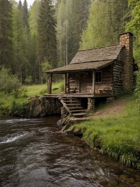 Cabin In The Middle Of Nowhere, Old Wooden Cabin, Cozy Log Cabin Exterior, Old Mountain House, Cabin Home Aesthetic, Run Down Cabin, 1800s Cabin, Abandoned Cabin In The Woods, Old Cabin Interior