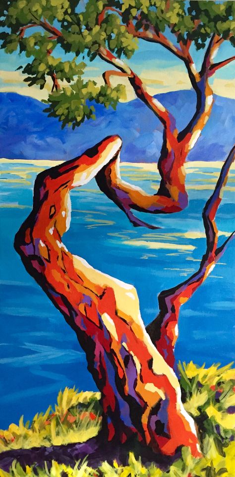 West Coast Arbutus by Brian Buhler Arbutus Tree Painting, West Coast Art, Garden Plan Layout, Madrona Tree, Colorful Tree Painting, Painterly Landscapes, Arbutus Tree, Plan Layout, Western Landscape