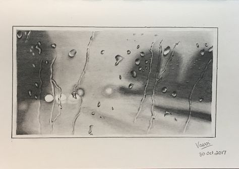 Aparna’s Art - first drawing in my new Moleskine! Splashes of rain on a window using graphite mechanical pencils. #sketch #drawing #Moleskine #graphite #pencil #drawingwater Raining Window Drawing, Rain On Window Drawing, Rain Pencil Drawings, Rain Pencil Sketch, Raining Sketch, Rain Drawing Sketches, Mechanical Pencil Drawing, Rain On A Window, Rain Sketch