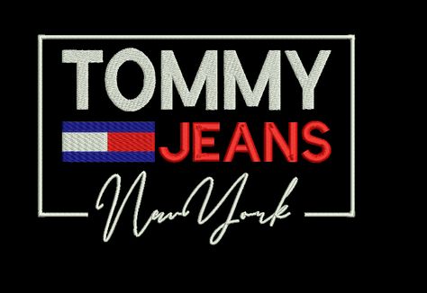 a logo of tommy hilfiger brand with some writting of "TOMMY JEANS NEW YORK" Tommy Hilfiger Logo Design, Tomy Hilfiger, Dont Touch My Phone Wallpaper, Shirt Sticker, Embroidery Digitizing, Tommy Hilfiger T Shirt, Hip Hop Art, Machine Embroidery Projects, Applique Embroidery Designs