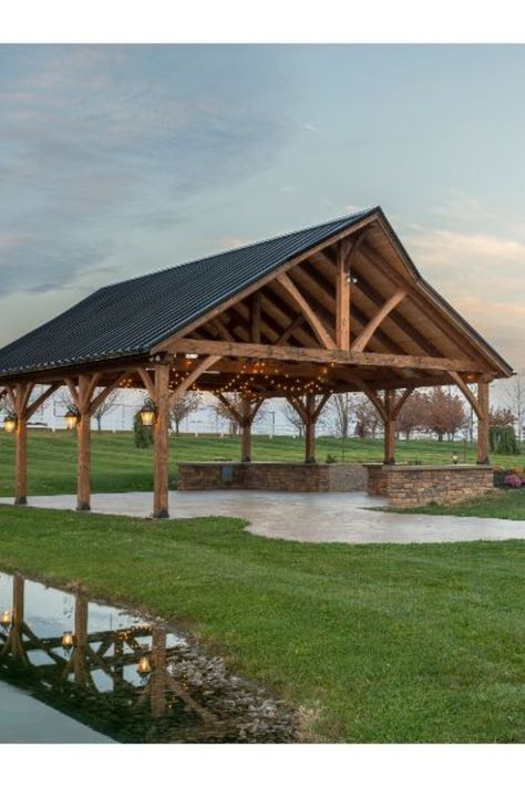 Gallery Wall Lighting, Outdoor Pavillion, Timber Frame Pavilion, Event Venue Spaces, Pavilion Plans, Outdoor Pavilion, Carport Designs, Barn Renovation, Dream Yard