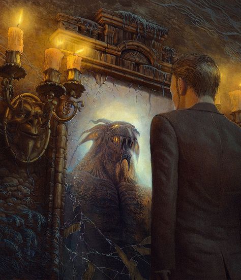 some kind of monster Mirror Illustration, Surreal Scenes, Art Noir, Cthulhu Mythos, Art Et Illustration, Urban Fantasy, Mirror Art, Cthulhu, Surreal Art