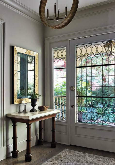 Dining Room Stained Glass Windows, Front Door With Leaded Glass Window, Edwardian Stained Glass Windows, Stained Glass Pocket Doors, Edwardian Stained Glass Door, Stained Glass Hanging In Window, Stained Glass French Doors, Stained Glass Doors Interior, Edwardian Pattern