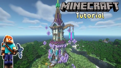 Minecraft Crystal Build, Minecraft Magic Tower, Minecraft Crystal, Minecraft Amethyst Tower, Magical Tower Minecraft, Minecraft Fantasy Builds Tower, Mage Tower, Minecraft World, Minecraft Tutorial