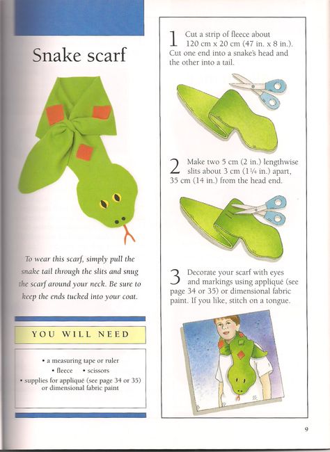 Instructions on how to make a snake scarf out of fleece. Trendy Crochet Clothes, Sewing Projects For Baby, Lovey Sewing Pattern, Snake Scarf, Sewing Scarves, Fleece Crafts, Fleece Projects, Clothes For Teens, Sewing Hats