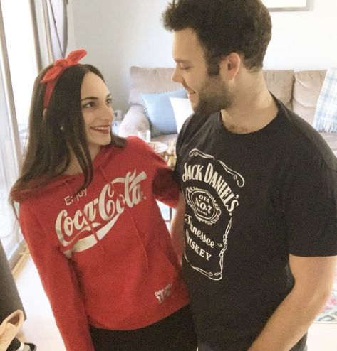 Simple cute jack and coke costume! Jack And Coke Costume, Jack And Coke Costumes, Coke Costume, Jack And Coke, Couples Costume, Party Inspo, Couples Costumes, Coca Cola, Halloween