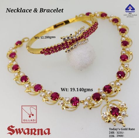 Ruby With Pearl Necklace, Ruby Stone Necklace Gold Indian, Ruby Necklace Designs, Gold Jewels Design, Neck Pieces Jewelry, New Gold Jewellery Designs, Gold Necklace Indian Bridal Jewelry, Gold Necklace Simple, Beaded Necklace Designs