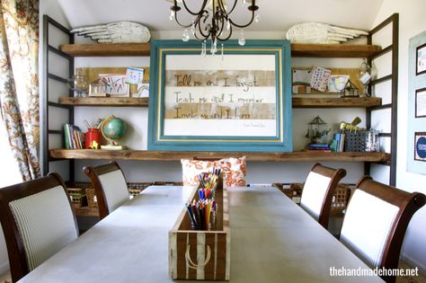 homeschool room transformation - still can be used as a dining room when needed! Multipurpose Dining Room, Homework Room, Homework Station, Dining Room Combo, School Room, Dining Room Office, Learning Spaces, Home School, Formal Dining Room