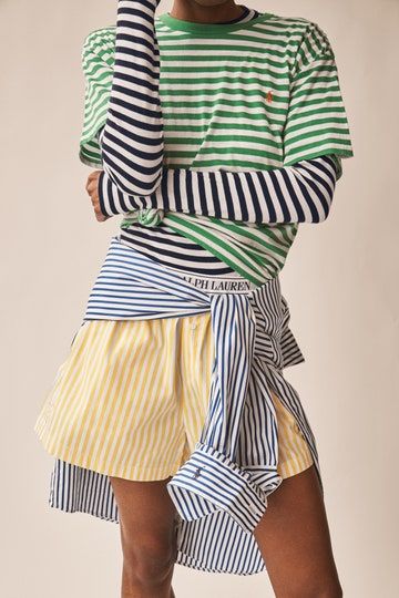 Ralph Lauren Spring Summer, Blue Oxford Shirt, White Oxford Shirt, White Striped Skirt, Oxford White, Striped Long Sleeve Tee, Vintage Inspired Dresses, Spring Summer 2024, Inspired Dress